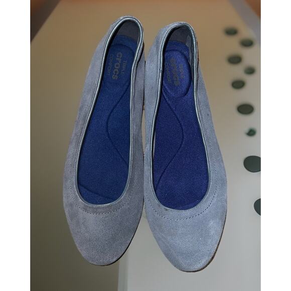 Crocs Womens Marine Faux Suede Ballet Flats Sz 8.5 GrayRubber Boho Stylish - Picture 2 of 8